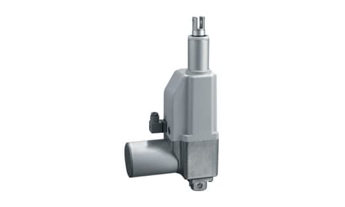 Actuador lineal eléctrico robusto para aplicaciones médicas. Accionamiento AC completamente silencioso. Fuerza máxima de 8.000 N. Motor de corriente alterna 230 VAC. Carreras de 50 hasta 700 mm (ampliable). Velocidades de 7 y 14 mm/seg.