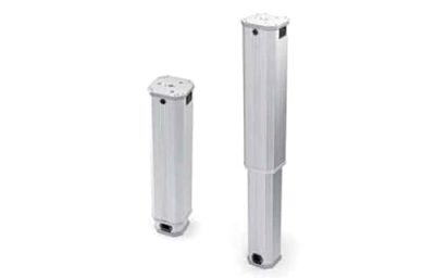 Columna telescópica para aplicaciones vistas. Perfil de sección cuadrada. Accionamiento AC sin engranajes, completamente silencioso. Dimensiones y acabados configurables según necesidades. Fuerza máxima de 2.500 N. Alimentación a 100, 120, 240 VAC y 12, 24, 36 VCC. Carreras de 100 hasta 300 mm (ampliable). Velocidades de 5 hasta 30 mm/seg.