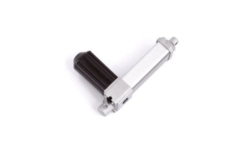 Actuador lineal eléctrico completamente metálico. Fuerza máxima de 800 N. Motor de corriente continua 12÷24÷36 VCC. Carreras de 50 hasta 300 mm (ampliable). Velocidades de 8, 16, 32 y 51 mm/seg. Micros finales de carrera ajustables. Disposición de motor a mano derecha o izquierda.